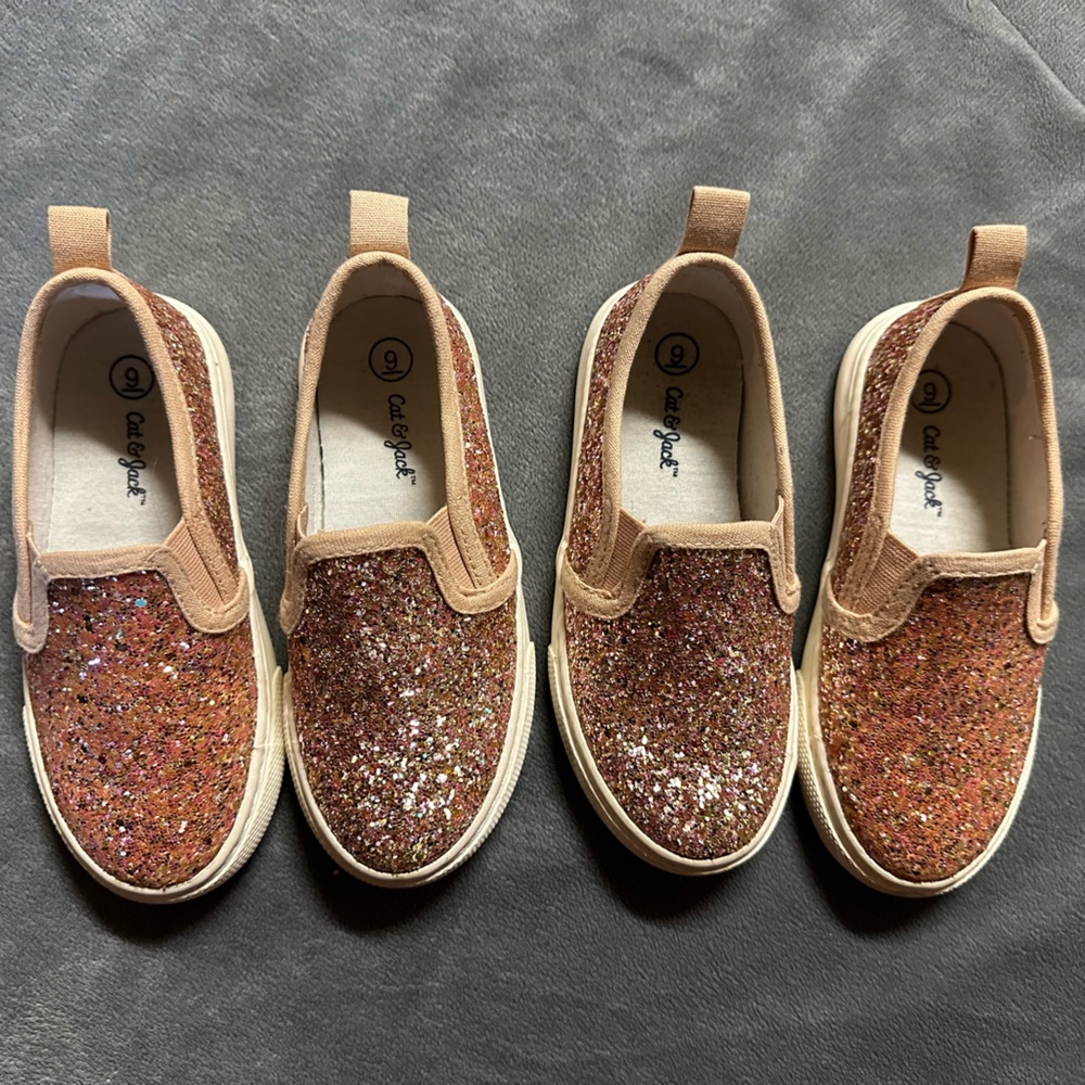 Cat & Jack Glitter Slip-On Sneakers - Pink and Gold